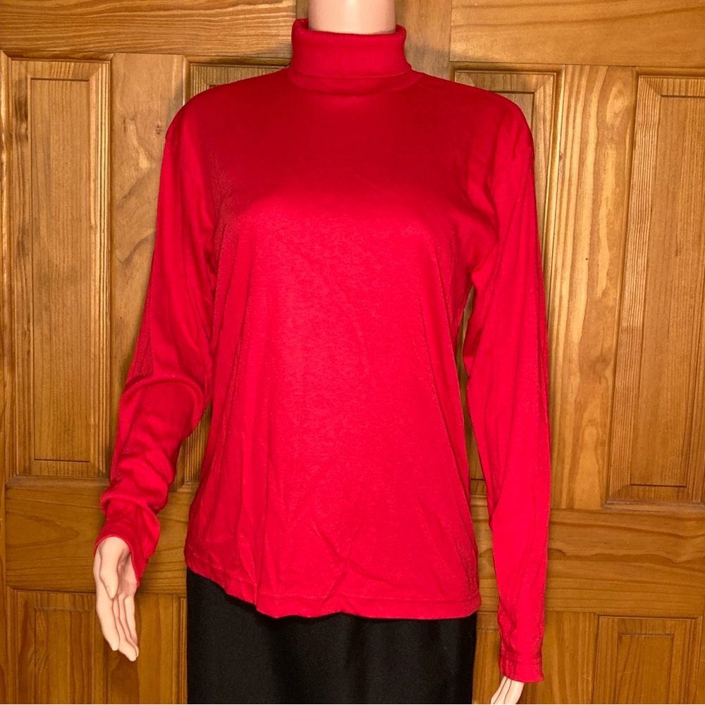 NWOT Bobbie Brooks Vintage 90s Turtleneck Top Long Sleeve Blouse Red L Large
